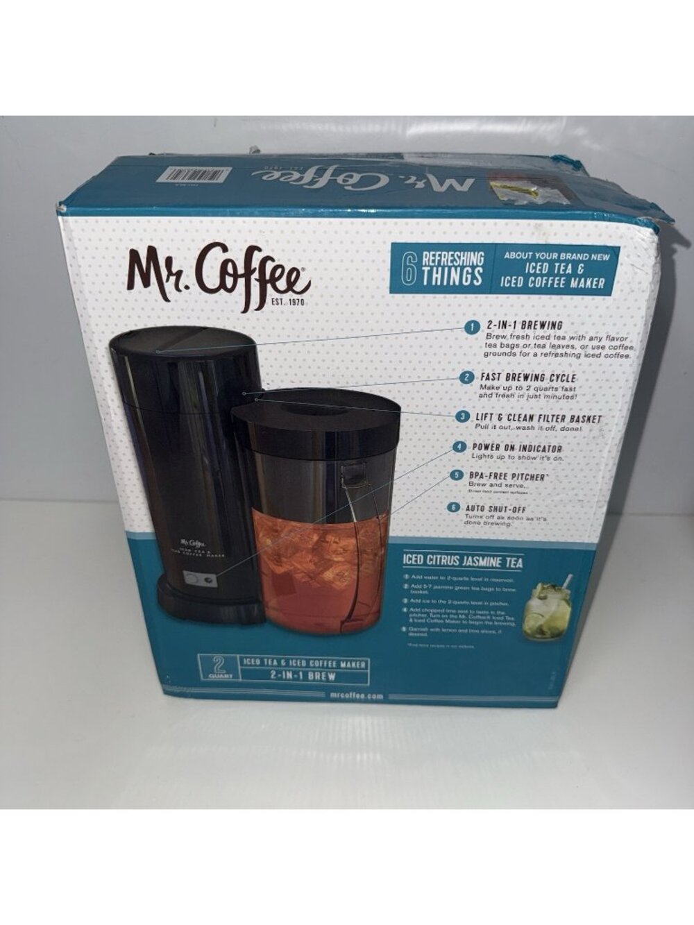 Mr. Coffee TM1-BLK 2Qt Iced Tea & Iced Coffee Maker 2-in-1 Brew Black OPEN BOX